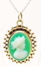 Authenticity Guarantee 
14K Gold Green Genuine Natural Cameo Pendant (#J3372) - $519.75