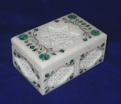Lattice Design Marble Jewelry Storage Box Malachite Inlay Floral Christmas Gift - £238.75 GBP