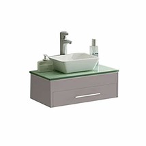 Bathroom Wood Vanity Gray Ceramic White Sink Glass Top Set Soft Close Drawer - $400.94