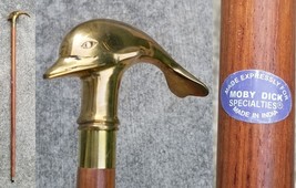 vintage dolphin cane WOOD &amp; BRASS strong ESTATE SALE &quot;Moby Dick Specialt... - $59.99
