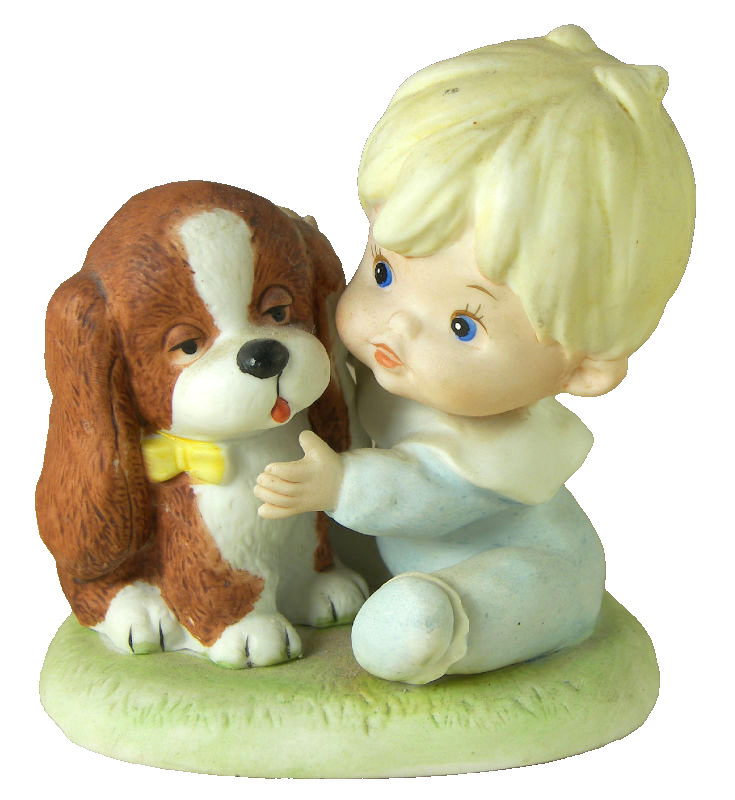 Primary image for Baby with Puppy Dog Vintage Porcelain Figurine from HOMCO
