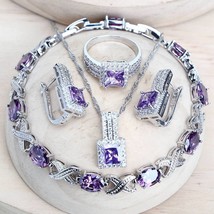 Purple Zirconia Women Bridal Jewelry Sets Silver 925 Fine Costume Jewellery Wedd - £21.54 GBP