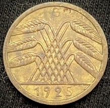 1925 G Germany  Weimar Republic 5 Reichspfennig Wheat Ears Coin - $10.89