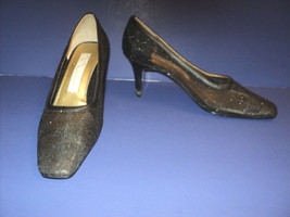 Nina Dress Shoes Size 6.5 M Black, Sheer Lacy Fabric, Clear Heels, Pumps - £11.70 GBP