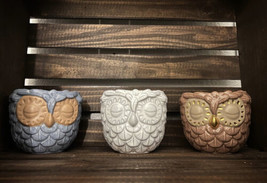 Set Of 3 Bath &amp; Body Works OWL Single Wick Candle Holder Trio Blue Brown White - £39.48 GBP