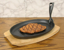 Enameled Cast Iron Fajita Skillet Japanese Steak Ridged Plate &amp; Base Set 10.5&quot;L - £24.57 GBP