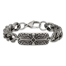 Antiqued Stainless Steel Black Agate Link Cross Bracelet - £131.58 GBP