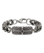 Antiqued Stainless Steel Black Agate Link Cross Bracelet - $230.90 CAD