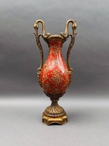 Vintage Hand Painted Gold Floral Porcelain Ornate Bronze Swan Urn Vase 18 1/2&quot; - £967.38 GBP