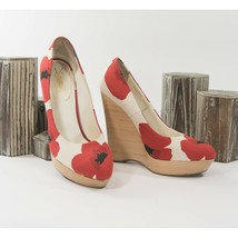 YSL Yves Saint Laurent Poppy Canvas Wedge Platform Pumps 39.5 9.5 - £86.35 GBP