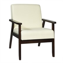 Retro Modern Classic Beige Linen Wide Accent Chair with Espresso Wood Frame - £183.62 GBP