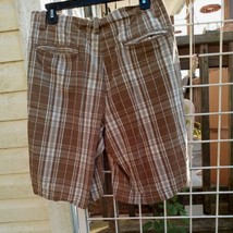 MENS SHORTS Faded Glory Size 32 Plaid Tan and White, Cotton, Flat Panel Front - £9.46 GBP