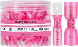 Haisstronica 200 Pcs. Red Heat Shrink Spade Connectors, Awg 22-16 Heat S... - $39.96