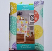 Spring Easter Vinyl Tablecloth 60 x 102 Colorful Decorated Eggs on White... - £18.04 GBP