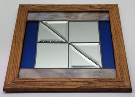 Vtg Stained Glass Slate Mirror Square Wall Hanging Home Decor Wood Framed Lead - £30.24 GBP