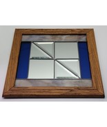 Vtg Stained Glass Slate Mirror Square Wall Hanging Home Decor Wood Frame... - £30.36 GBP