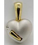 Sterling Silver Puffy Heart with Gold Bar and Diamond Pendant - $4,309.04 MXN