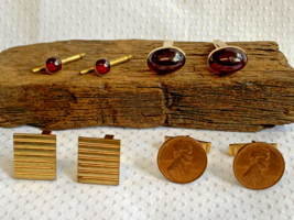 Mens Cufflink Lot Fashion Jewelry Bullet Back Anson Hickok Pennies Red S... - $29.65