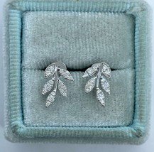 14K White Gold Plated 1.20Ct Round Cut Simulated Diamond Leaf Stud Gift Earrings - £34.52 GBP