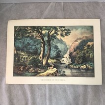 1981 Travelers Calendar Currier &amp; Ives Art Print 11x16” Deer Waterfall Landscape - $8.50