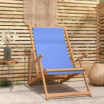 Folding Beach Chair Solid Wood Teak Blue - £38.34 GBP