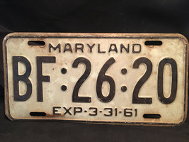 Old Vtg 1961 Maryland License Plate BF:26:20 Car Truck Van SUV Automobile - £31.81 GBP