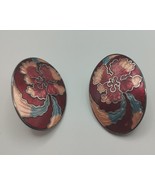 Vintage Cloisonne Hibiscus Earrings in Red - £7.78 GBP