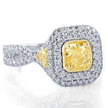 GIA Certified 1.95 CT Fancy Light Yellow Radiant Brilliant Diamond Ring 18k Gold - £3,135.57 GBP