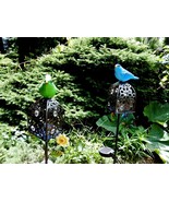 2 Solar Garden/Patio Lamps, Blue &amp; Green Birds Perched On Cages, Bright ... - £14.69 GBP