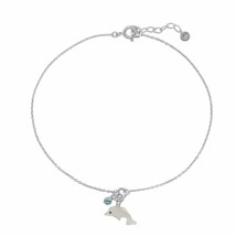 9.5&quot;+1&quot; Mother of Pearls Dolphin Charm and Aqua Blue Crystal Anklet 14K White GP - £48.15 GBP