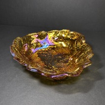 Vintage Indiana Iridescent Marigold Carnival Glass Loganberry Leaf Dish 7&quot; - £15.72 GBP