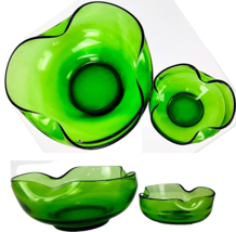 Vintage Depression Glass Green Folded Rim Matching Bowl Emerald Chip Dip 2 Pc - £23.44 GBP