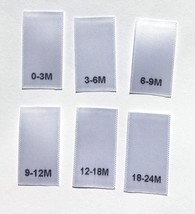 120 pcs Satin Printed Infant Clothing Sewing Garment Label Size Tags Mon... - $553.54 MXN