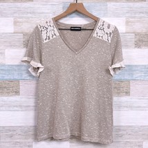 Karl Lagerfeld Lace Metallic Knit Tee Beige Gold Flutter Casual Womens M... - £19.53 GBP