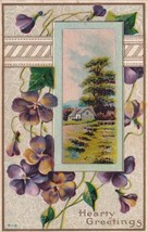 Hearty Greetings Purple Pansies 1913 Hartville Ohio OH Postcard C48 - $2.99