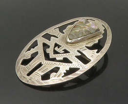 GUATEMALA 925 Silver - Vintage Face Carved Abalone Warrior Brooch Pin - BP6727 - £50.13 GBP
