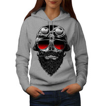 Wellcoda Skull Beard Hippie Womens Hoodie, Crazy Casual Hooded Sweatshirt - £29.06 GBP