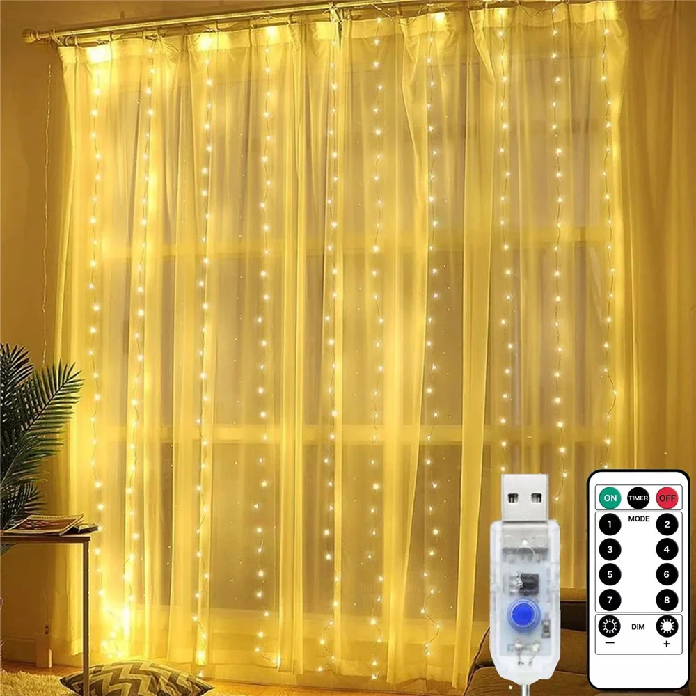 Twinkle  3x 300 LED Window Curtain String Light Wedding Party Home Bedroom Outdo - £56.05 GBP