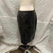 NWT Linda Allard Ellen Tracy Women&#39;s Black 100% Leather Skirt, Size 6 - £38.65 GBP