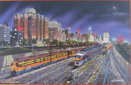 SunsOut Robert West Chicago Nights 1000 pc Panorama Jigsaw Puzzle Railroad Train - £14.74 GBP