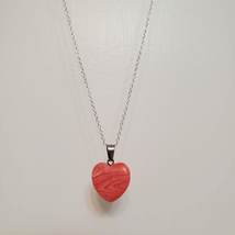 Stone Heart Necklace, Polished Crystal Pendant, 24" chain, Pink Red Agate image 3