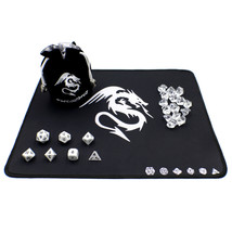 D20 Metal Dice Set for D&amp;D with Play Mat, Dice Bag and Counters - White - £31.38 GBP