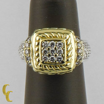 Judith Ripka 18k Yellow Gold &amp; Sterling Silver Diamond Plaque Ring Sz 5.75 - £912.02 GBP