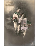 Children, lovers, flowers, vintage Art Deco postcard Gifts Tinted, 1914 ... - $6.77 CAD