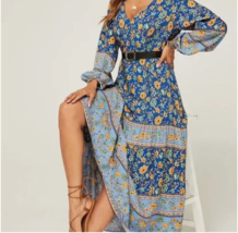NWT! Beautiful Boho Style Blue Floral Maxi Dress Easter Festival Wedding Hippie - £39.58 GBP