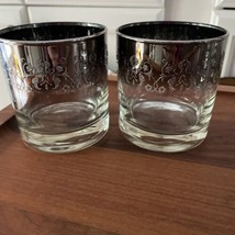 2 Vitreous Queens Lusterware Ombre Silver Faded Overlay Whiskey Lowball Glasses - £9.36 GBP