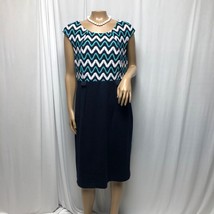 Connected Apparel Dress Womens 16 Blue Teal White Lined Zip Back - £10.60 GBP