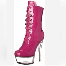 Ellie Shoes | 609-Diana 6 Inch Stripper hot pink magenta patent Ankle Boots - £77.10 GBP