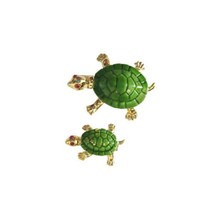 Vintage Women&#39;s Brooch Pin Mother &amp; Baby Turtle Enamel Gold Tone Estate Jewelry  - £15.70 GBP