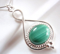 Malachite 925 Sterling Silver Necklace with Rope Style Accent New - $18.89